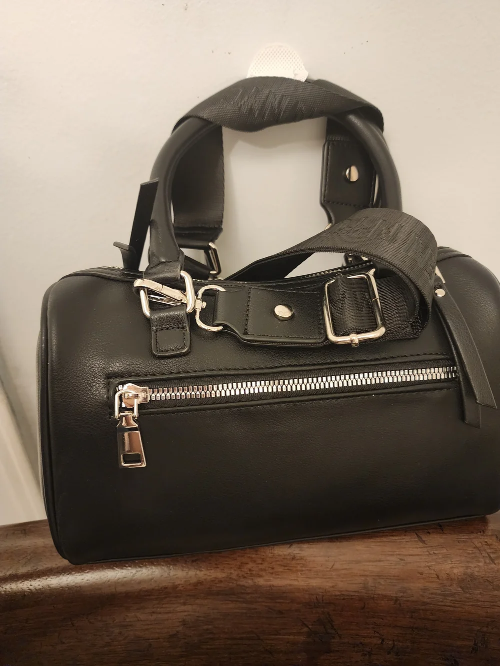 Madden NYC Black Leather Satchel with Detachable Pouch